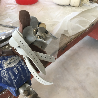 Close-up view of one boot of fully assembled 3D printed foot abduction brace.  Lake Victoria Disability Centre | Musoma, Tanzania.