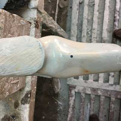 A plaster cast being post-processed by Roberto Postelmans.  HVP-Gatagara | Gatagara, Rwanda.  