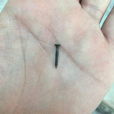 A tack used for post-processing plaster casts of residual limbs. 
 HVP-Gatagara | Gatagara, Rwanda.  