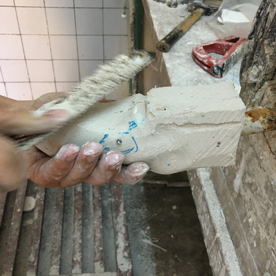 Roberto Postelmans processing a plaster cast.  HVP-Gatagara | Gatagara, Rwanda.  