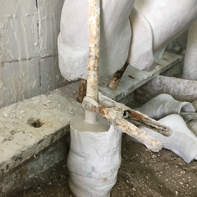 A plaster cast being processed by Roberto Postelmans.  HVP-Gatagara | Gatagara, Rwanda.  