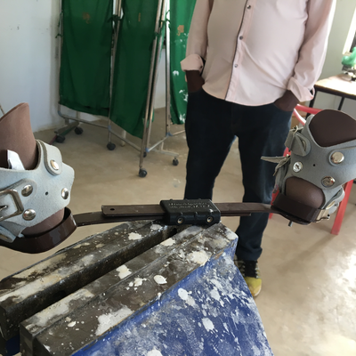 Back view of fully assembled 3D printed foot abduction brace.  Lake Victoria Disability Centre | Musoma, Tanzania.