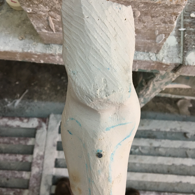 A plaster cast being post-processed by Roberto Postelmans.  HVP-Gatagara | Gatagara, Rwanda.  