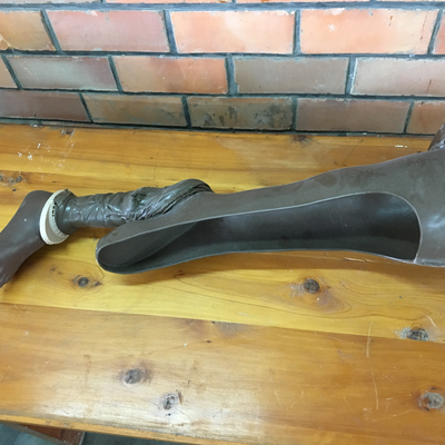 A traditional lower limb prosthetic device.  HVP-Gatagara | Gatagara, Rwanda.  